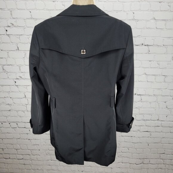 Calvin Klein Black Double Breasted Buttoned Rain Coat Jacket Peacoat Large L - Picture 2 of 16
